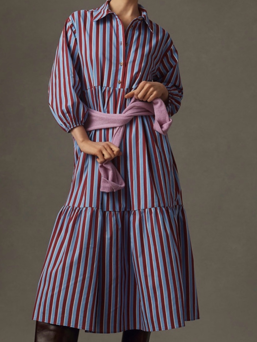 Maeve Bettina Midi Shirt Dress in Purple Blue Stripes